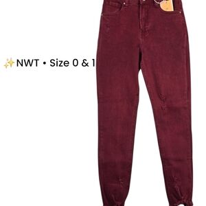 Risen Wine High Rise Fray Hem Skinny Jeans NWT Size 0 & 1 Boutique Denim
